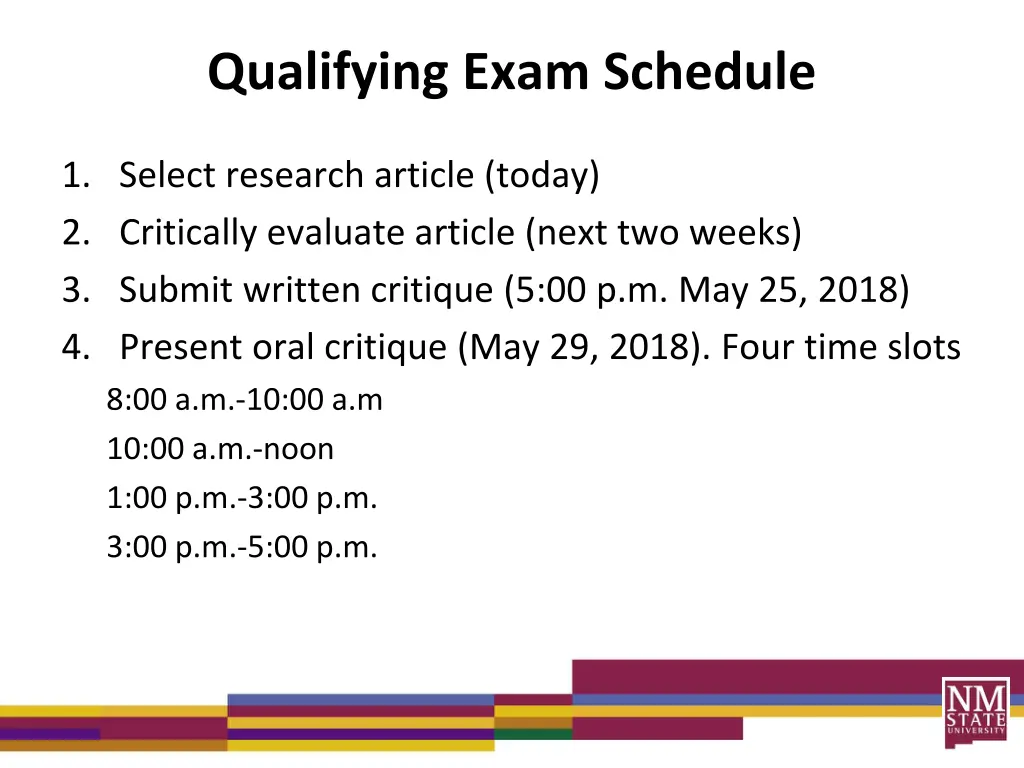 qualifying exam schedule