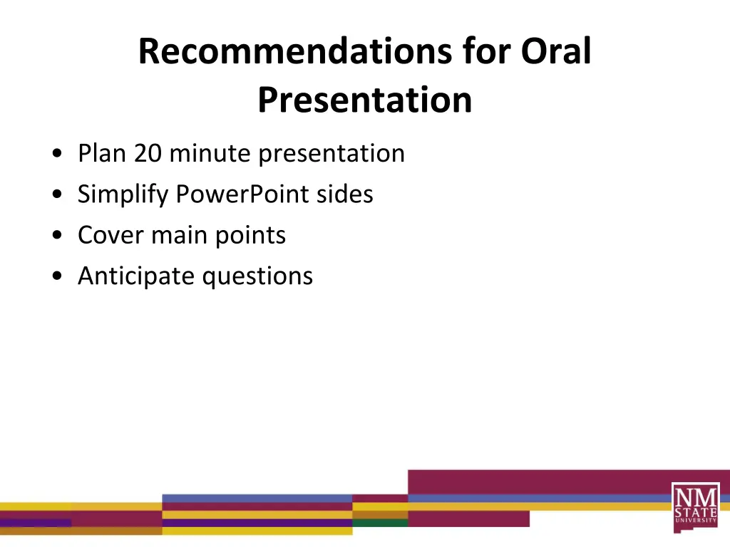 recommendations for oral presentation