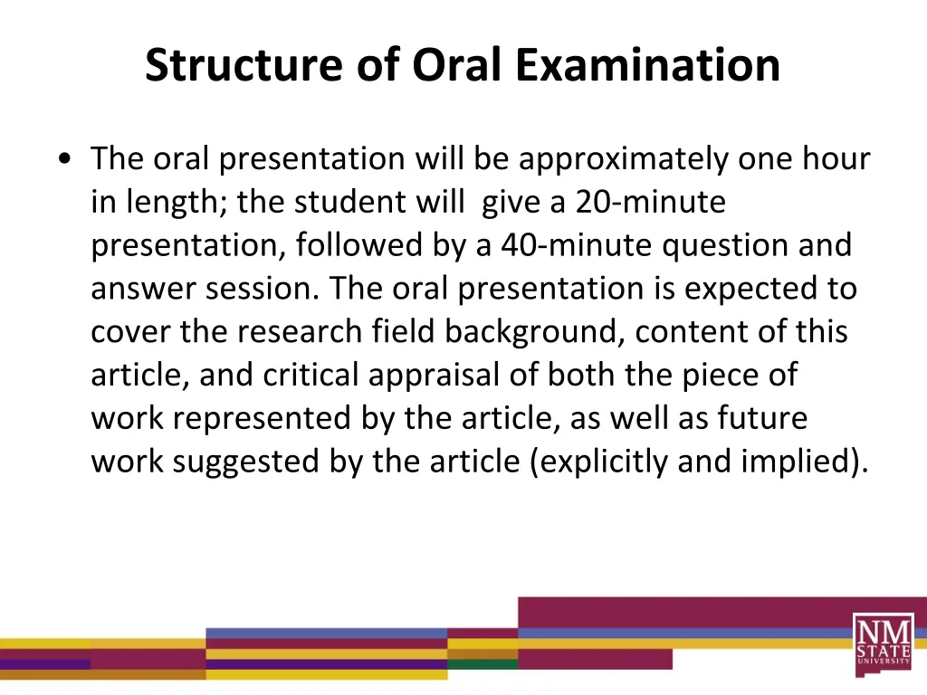 structure of oral examination