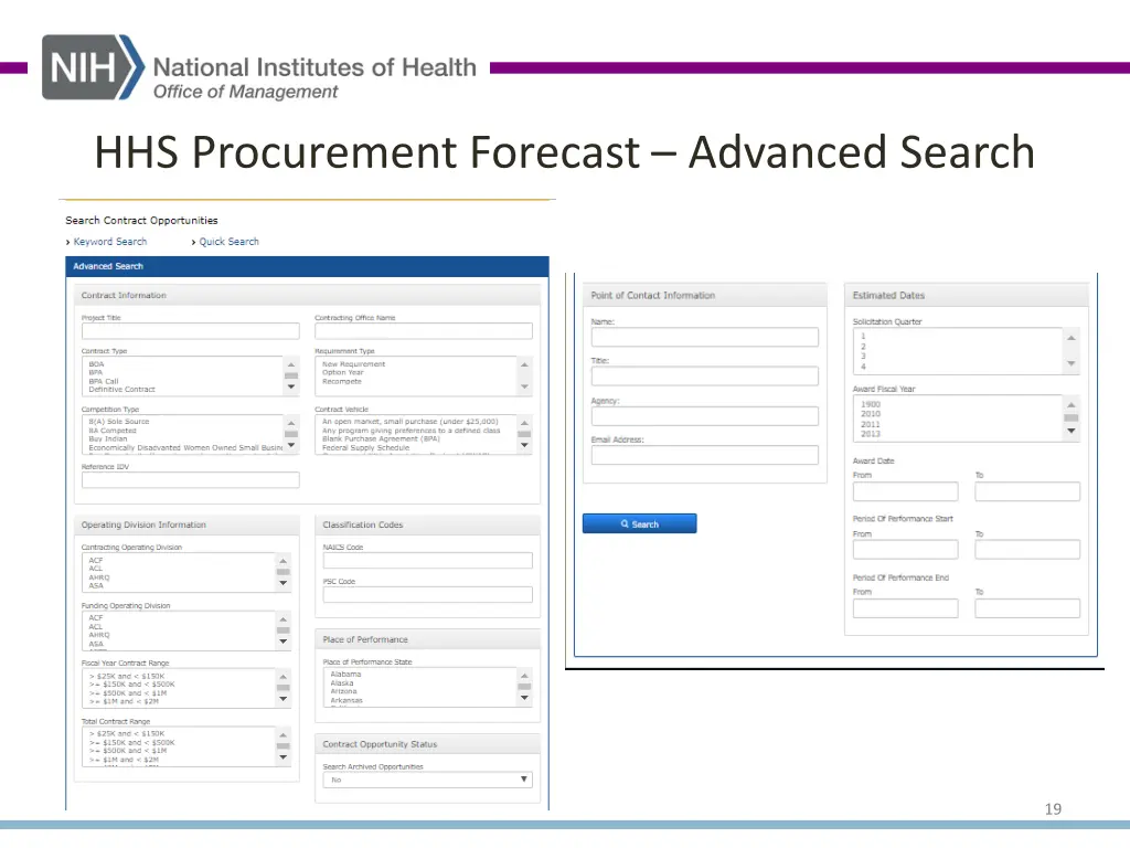 hhs procurement forecast advanced search