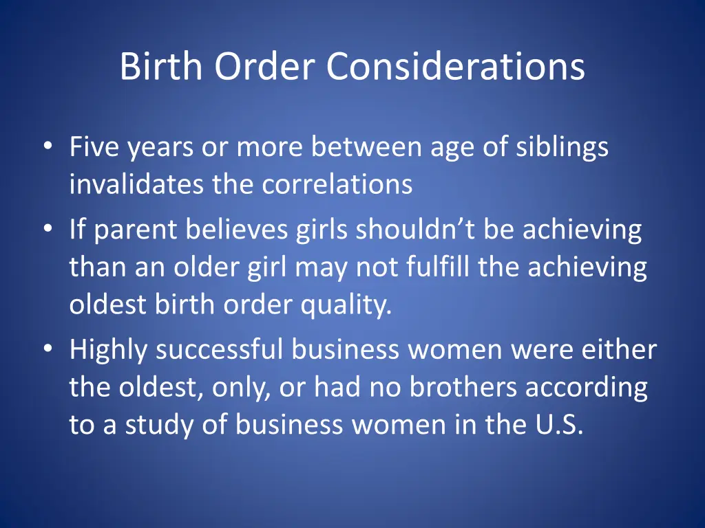 birth order considerations