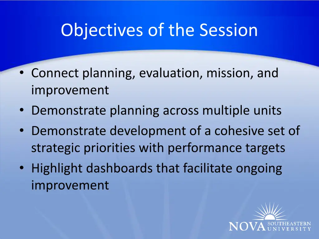 objectives of the session