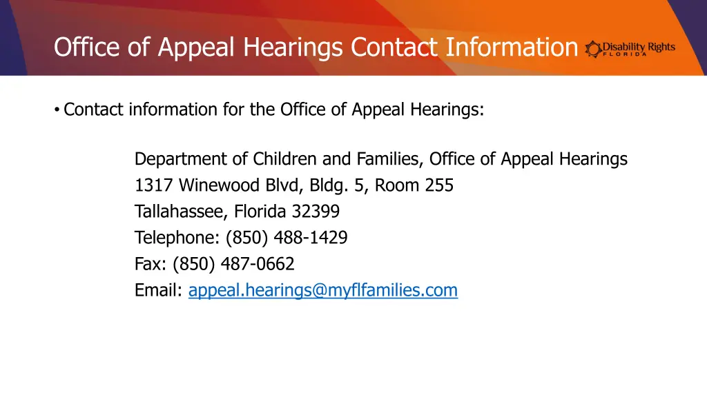 office of appeal hearings contact information