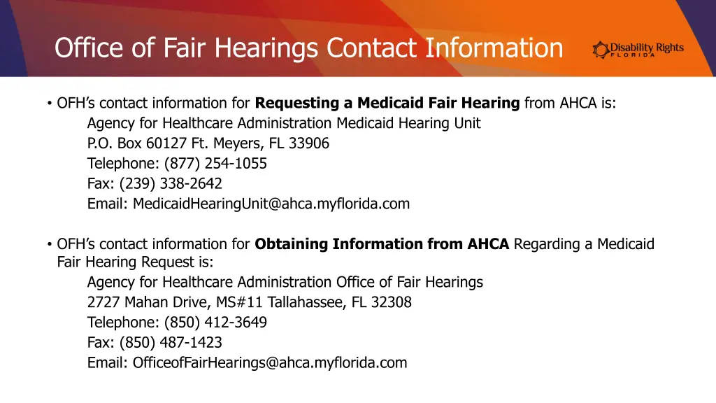 office of fair hearings contact information