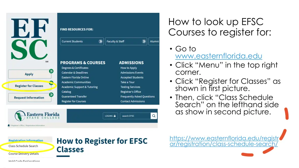 how to look up efsc courses to register for