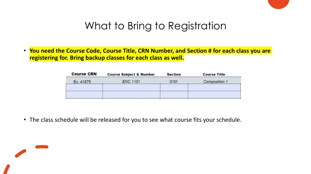 what to bring to registration