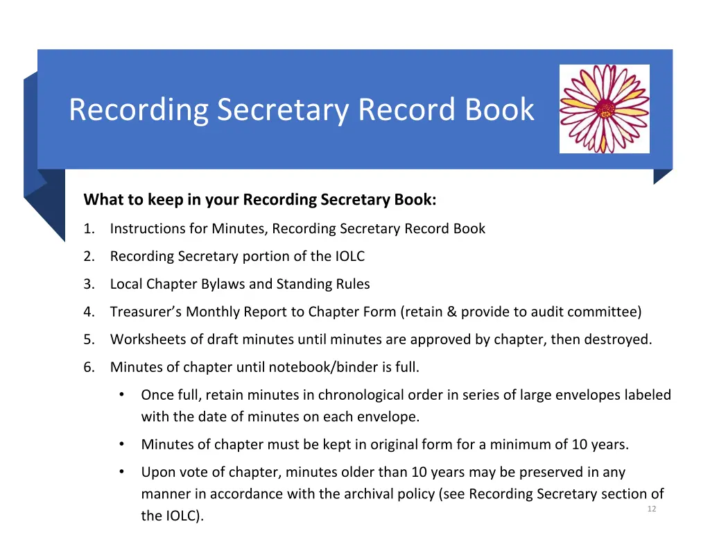 recording secretary record book