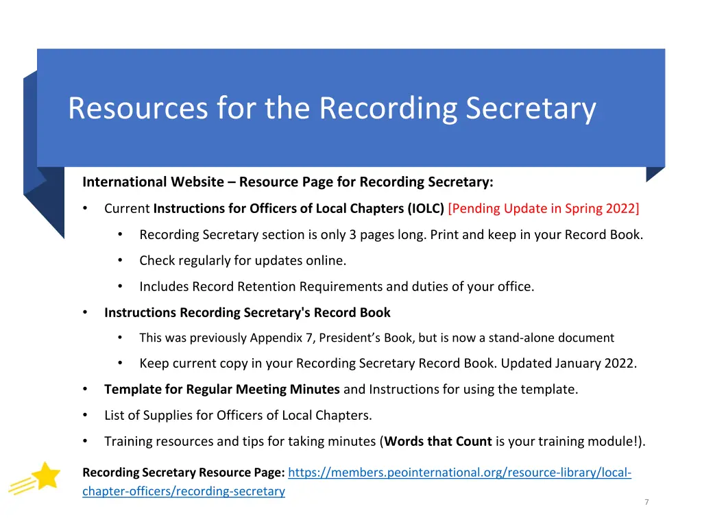 resources for the recording secretary