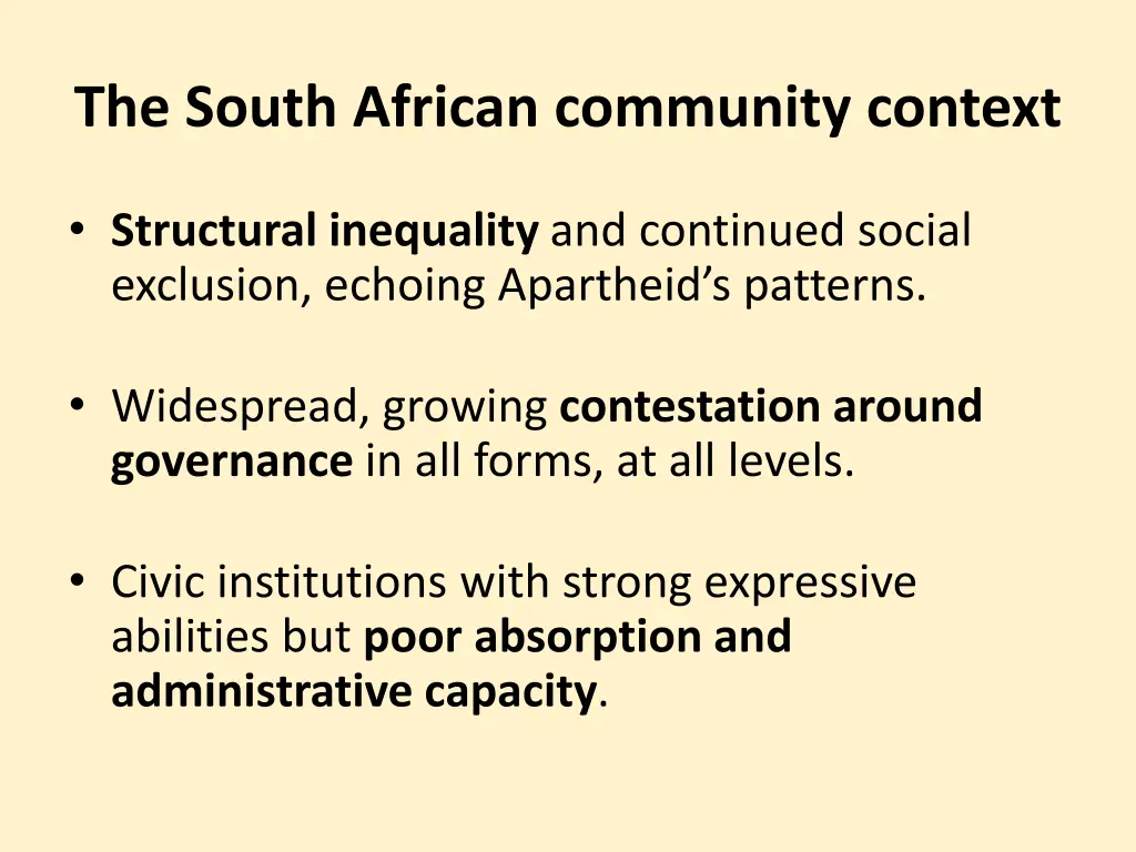 the south african community context