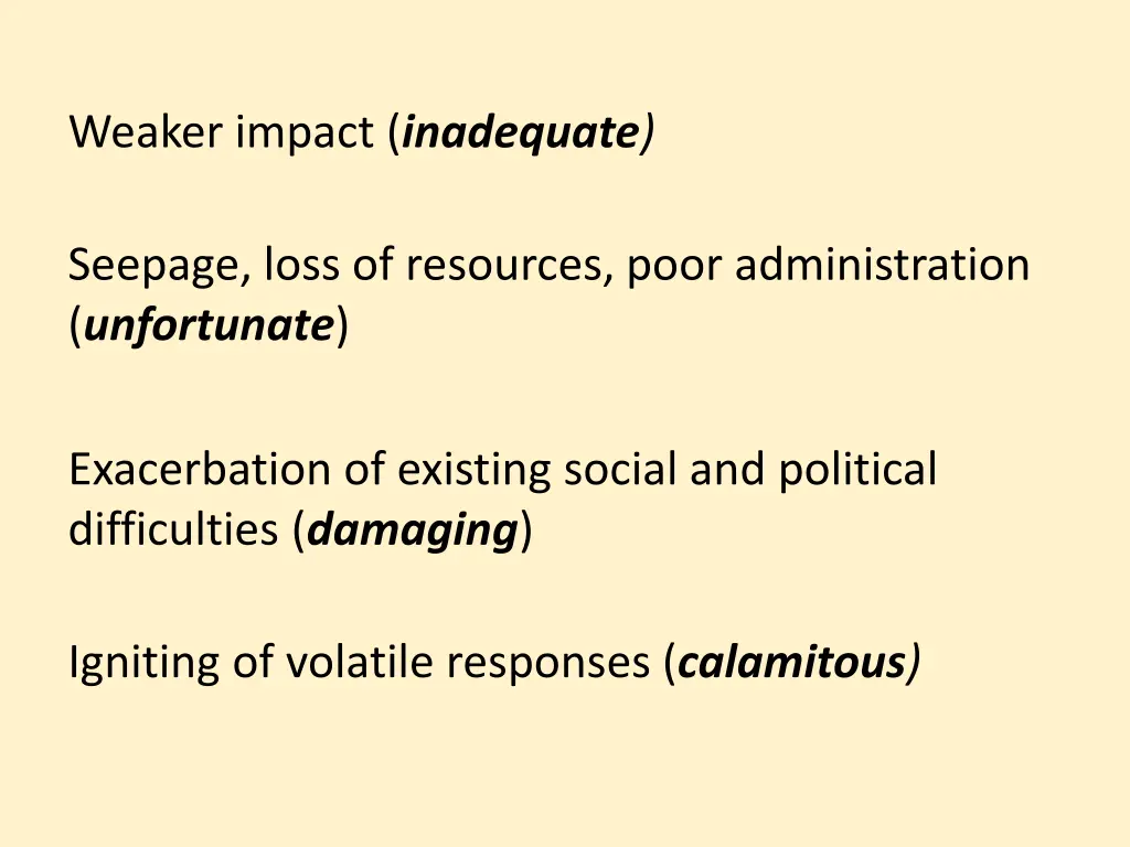 weaker impact inadequate