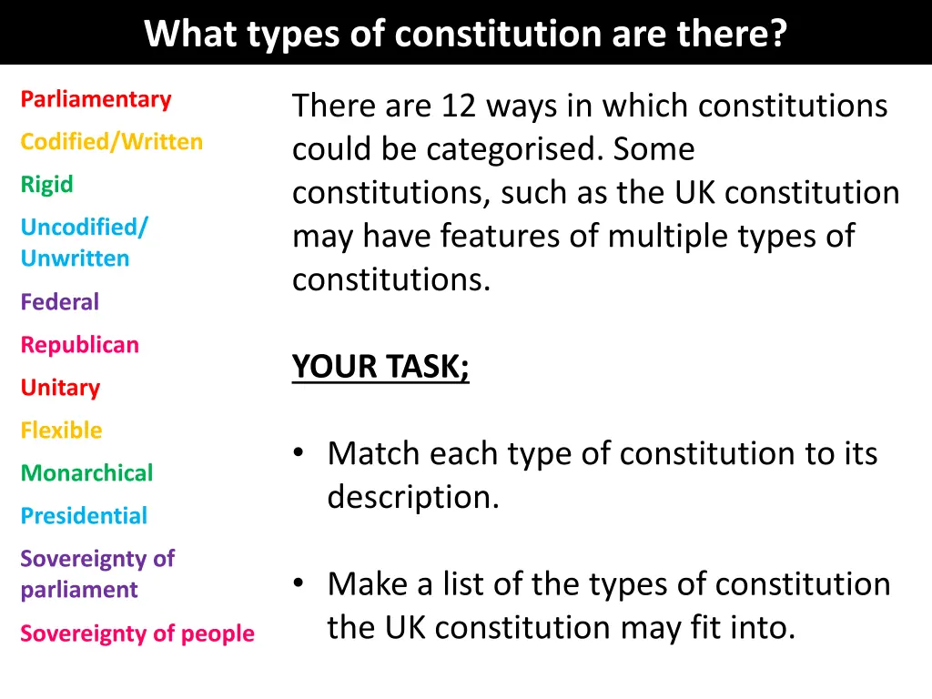 what types of constitution are there