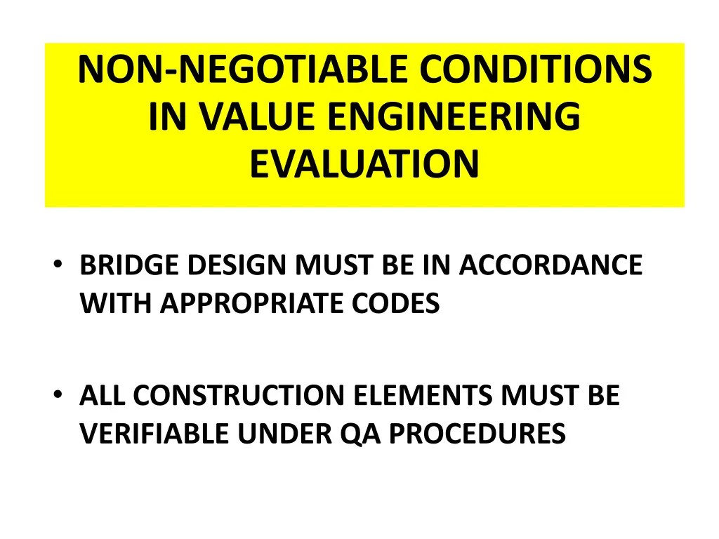 non negotiable conditions in value engineering