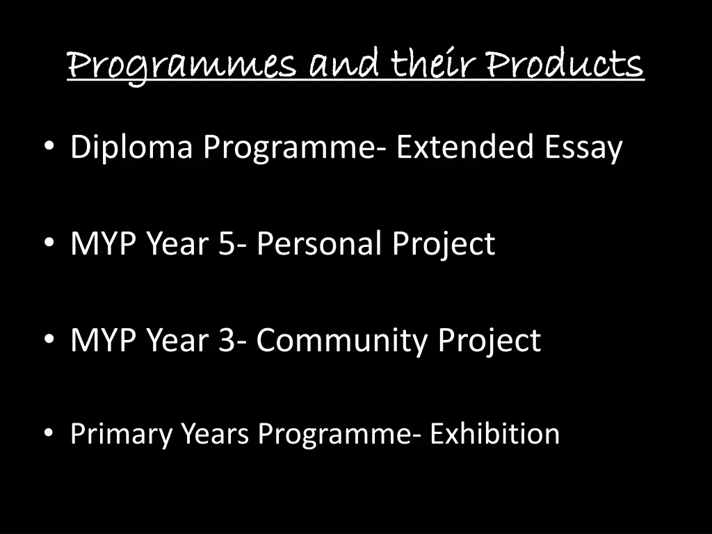 programmes and their products programmes