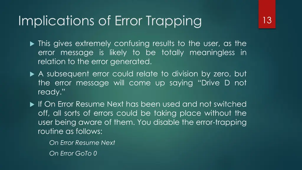 implications of error trapping 1