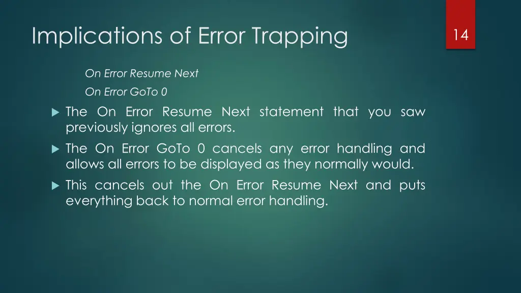 implications of error trapping 2