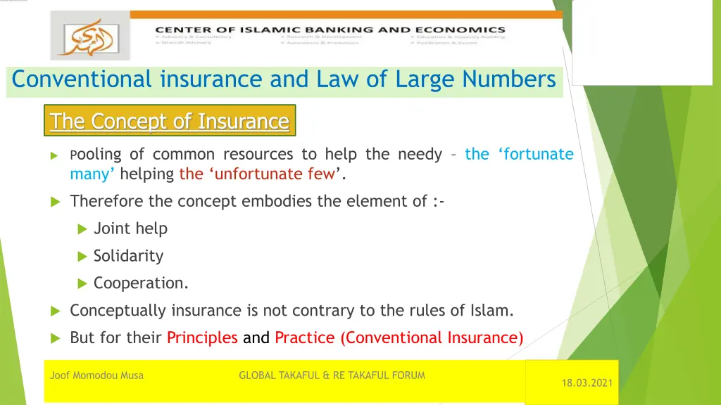 conventional insurance and law of large numbers