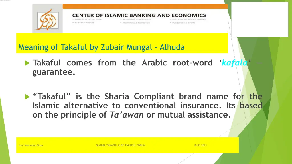 meaning of takaful by zubair mungal alhuda