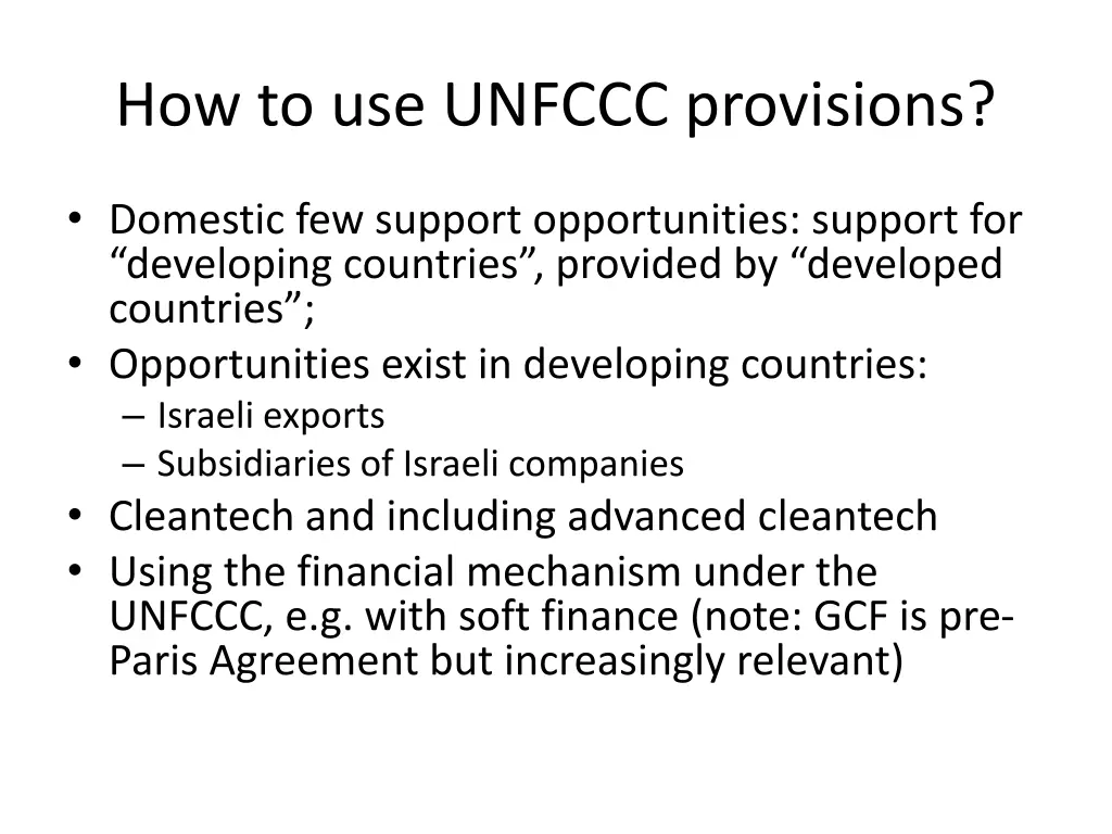 how to use unfccc provisions