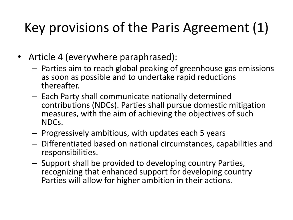 key provisions of the paris agreement 1