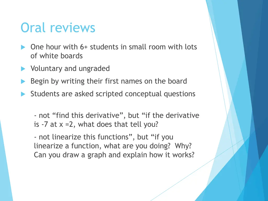 oral reviews