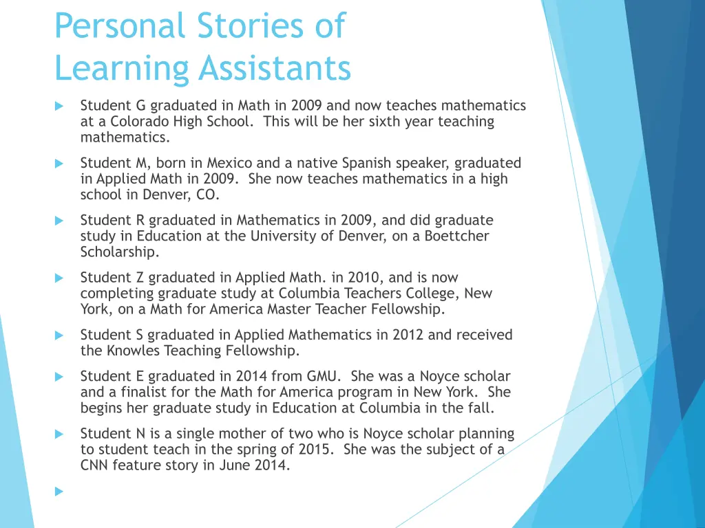 personal stories of learning assistants