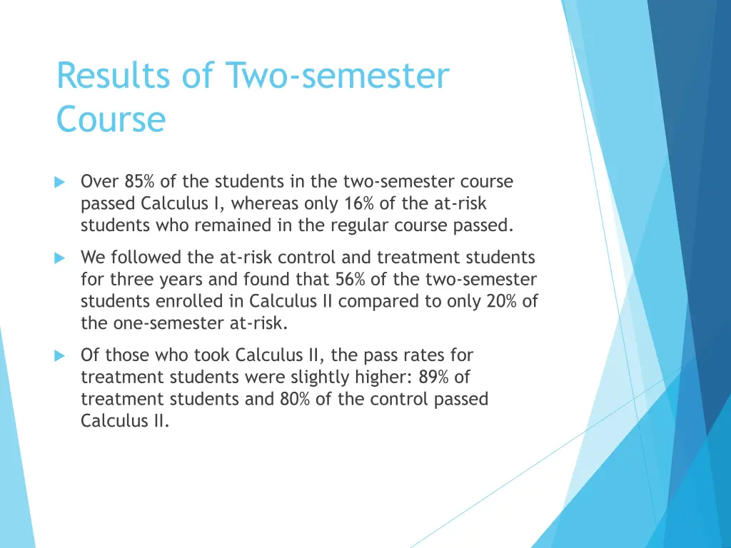 results of two semester course