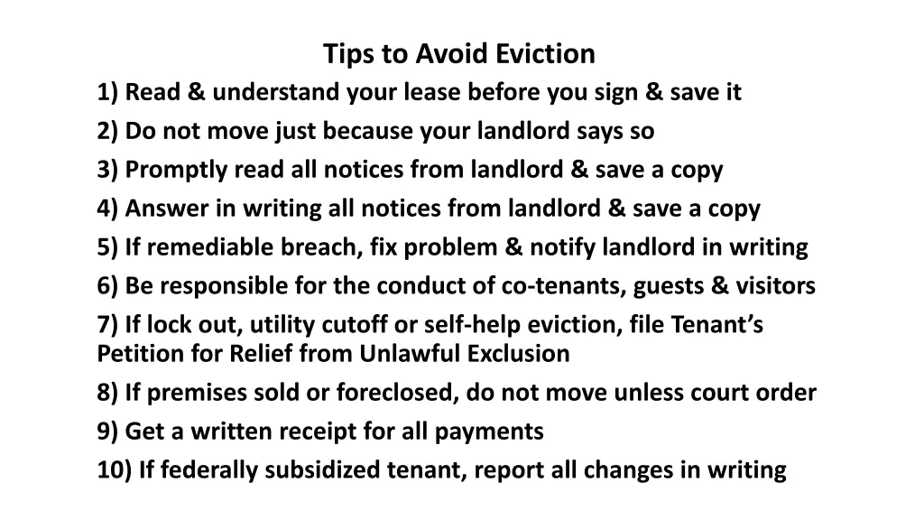 tips to avoid eviction