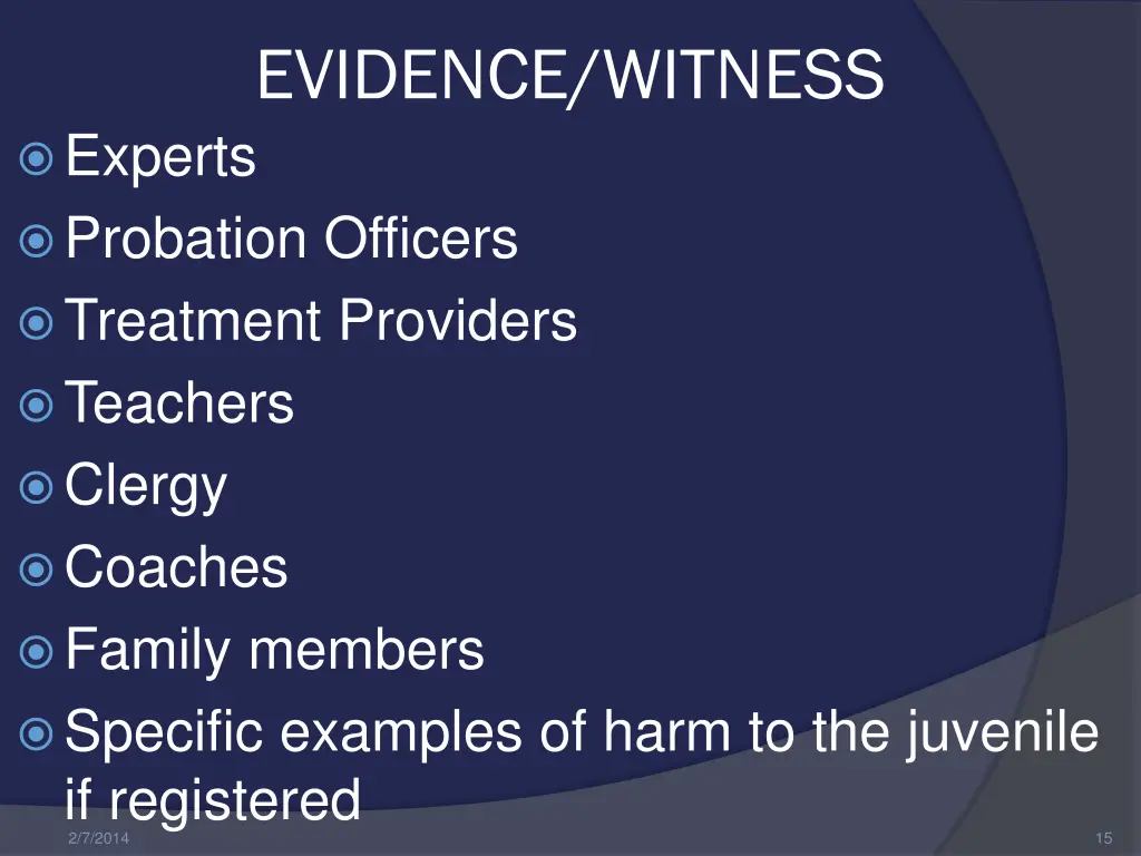 evidence witness experts probation officers