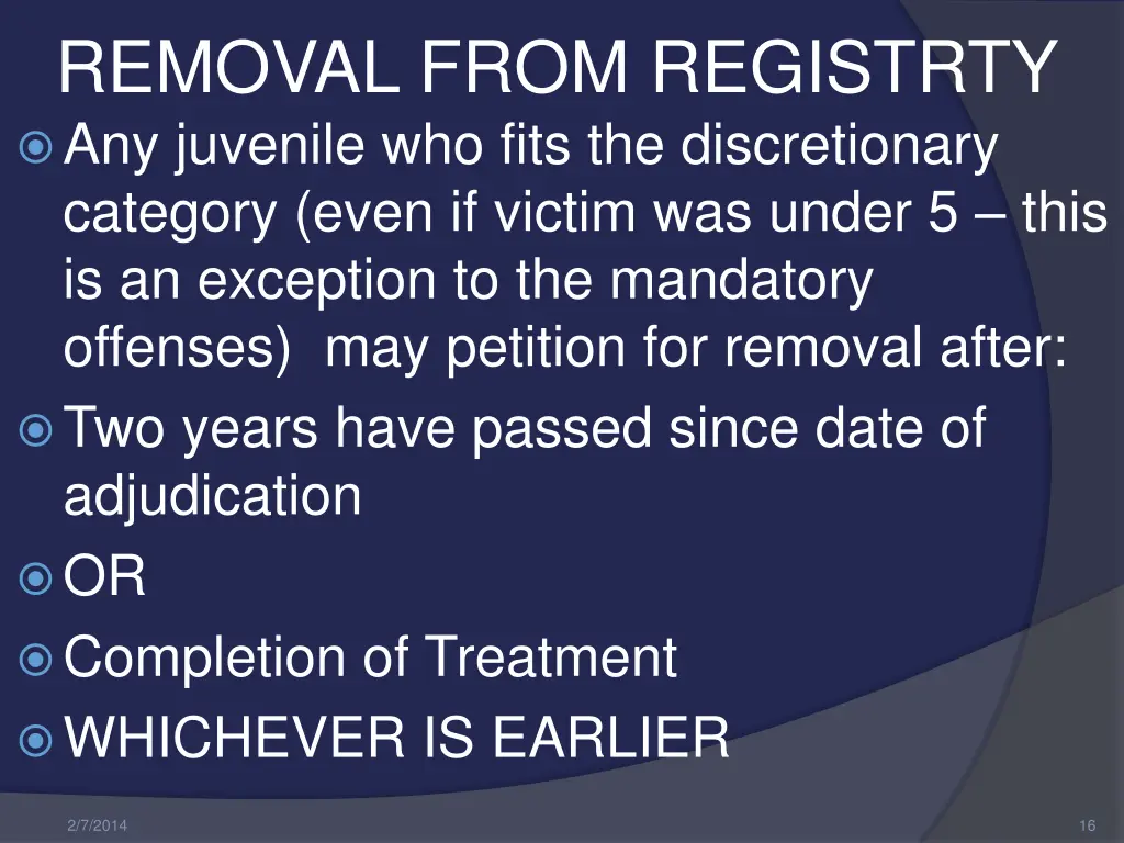 removal from registrty any juvenile who fits