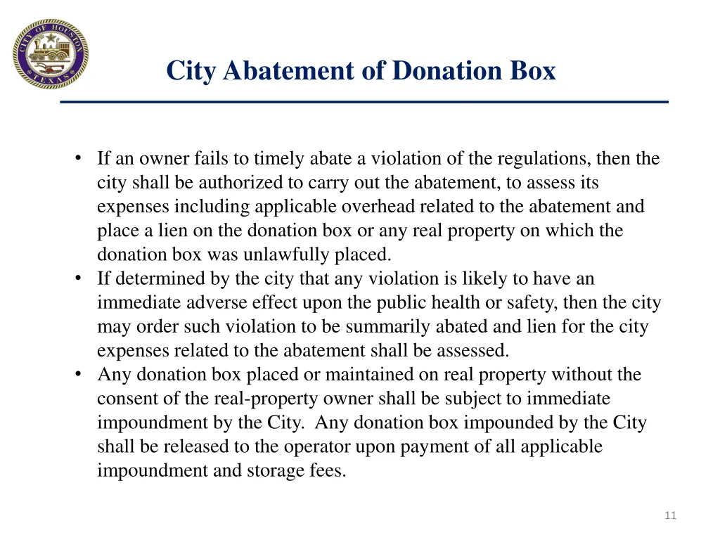 city abatement of donation box