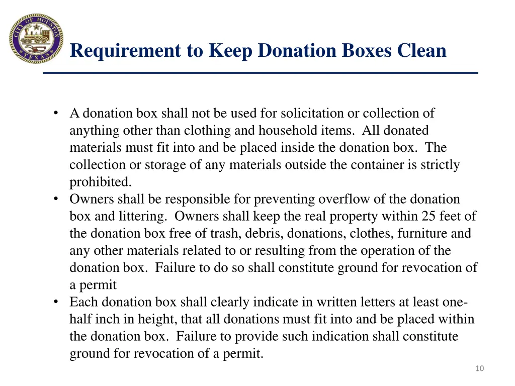 requirement to keep donation boxes clean