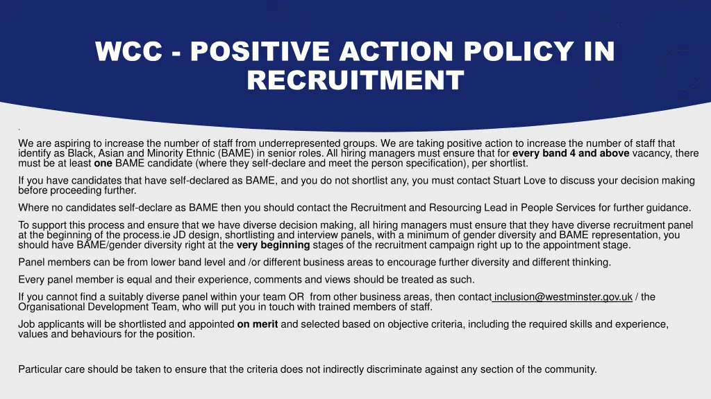 wcc positive action policy in recruitment