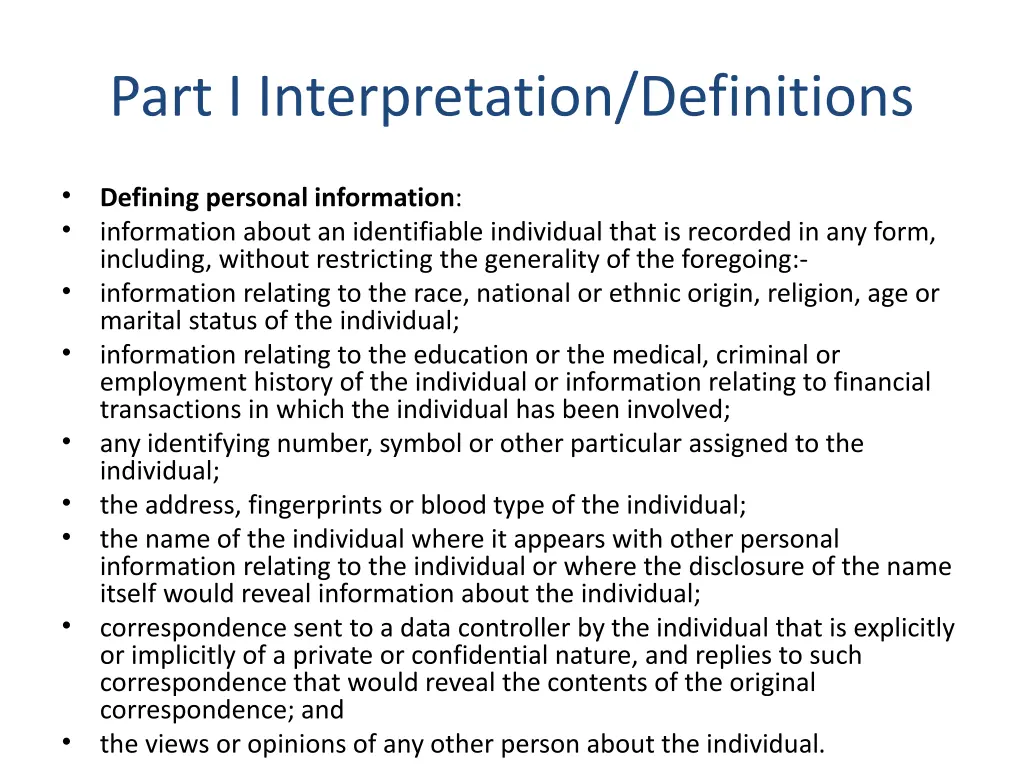 part i interpretation definitions