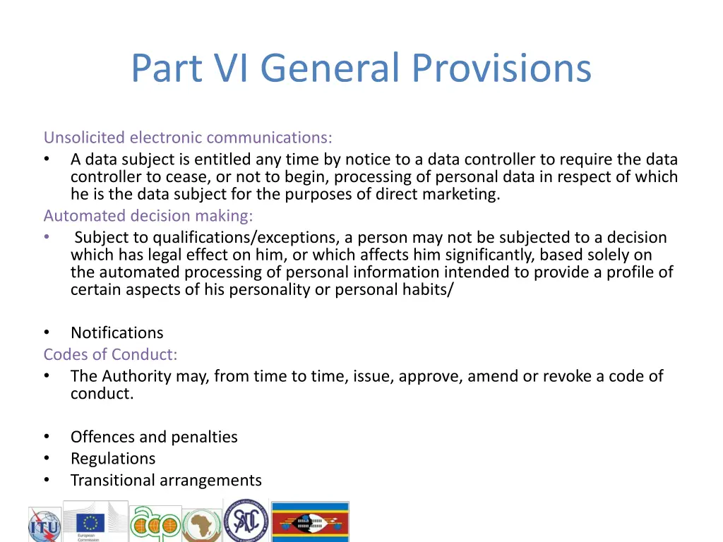 part vi general provisions