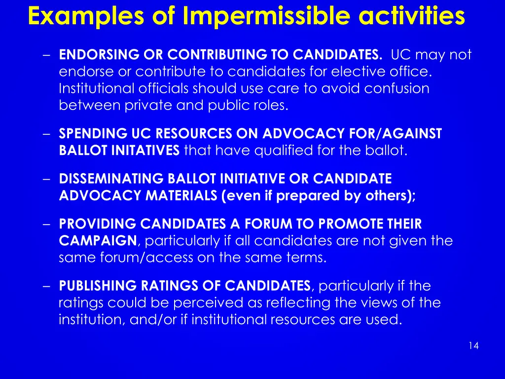 examples of impermissible activities