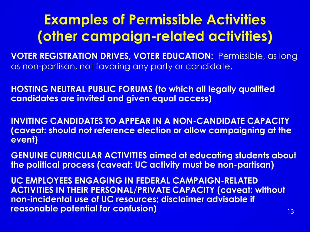 examples of permissible activities other campaign