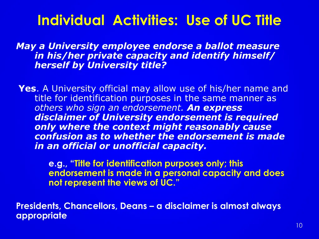 individual activities use of uc title