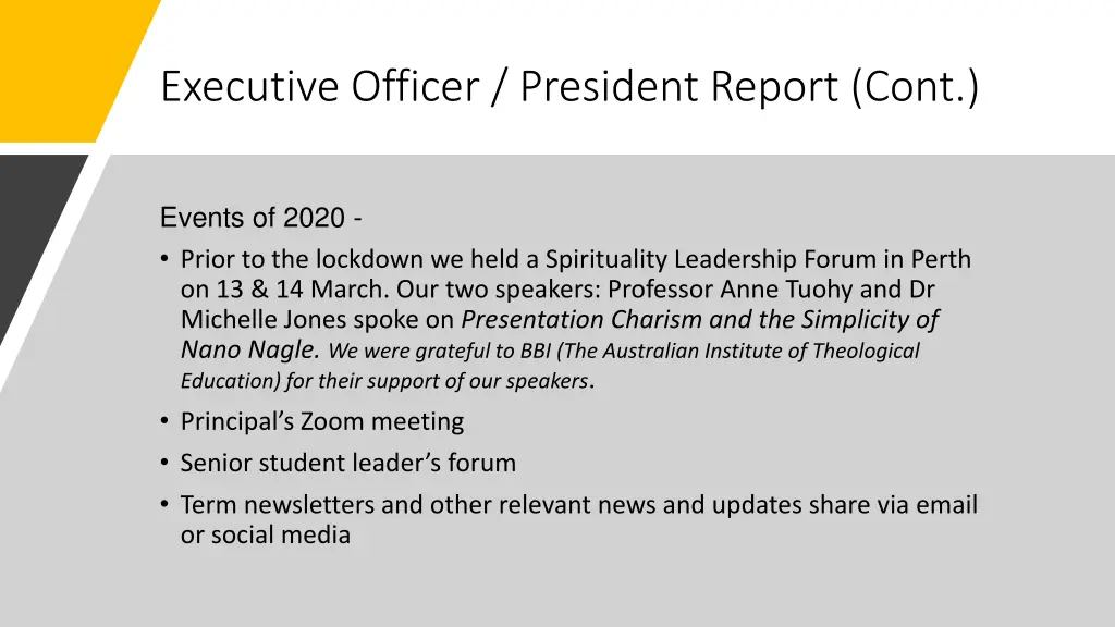 executive officer president report cont 1