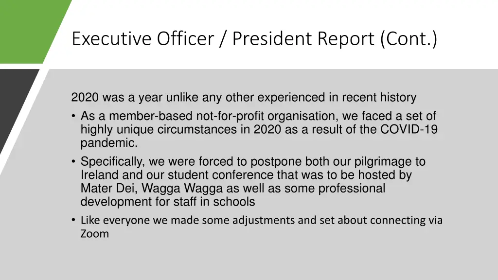 executive officer president report cont