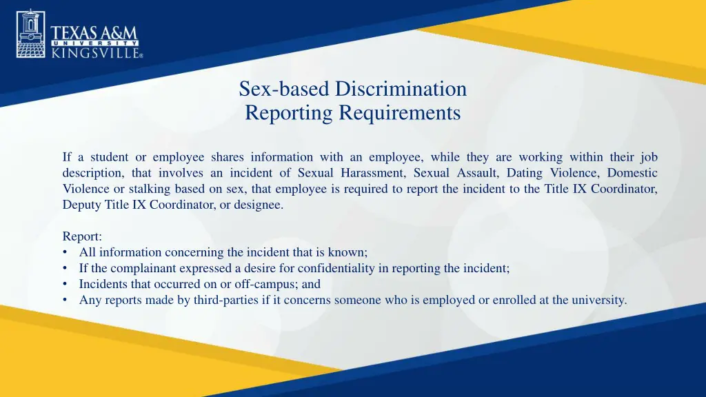 sex based discrimination reporting requirements