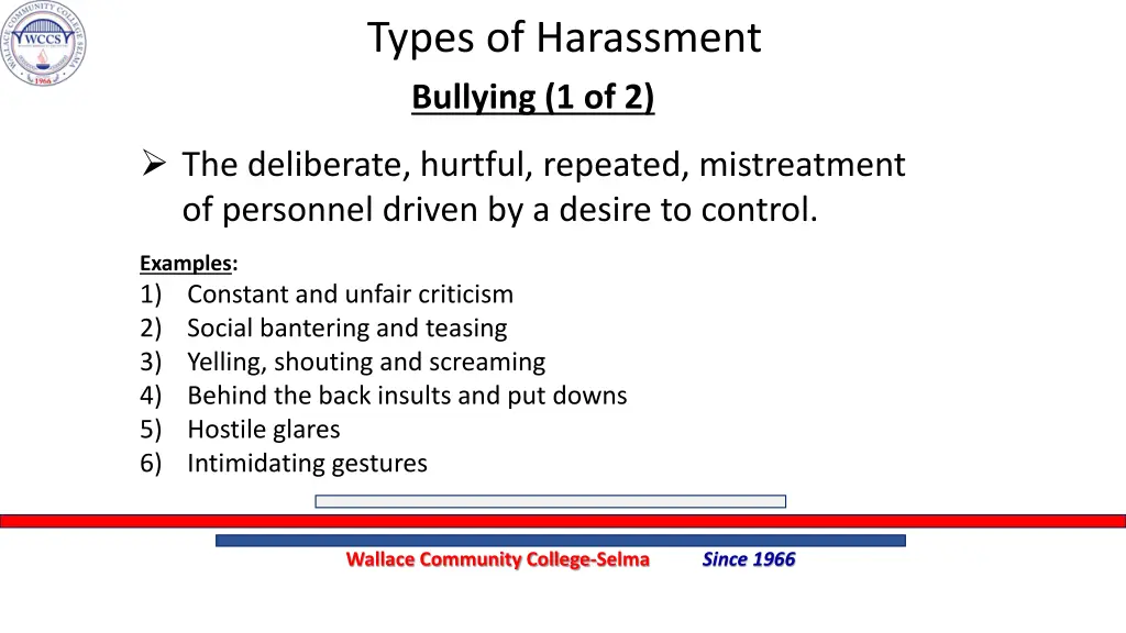 types of harassment bullying 1 of 2