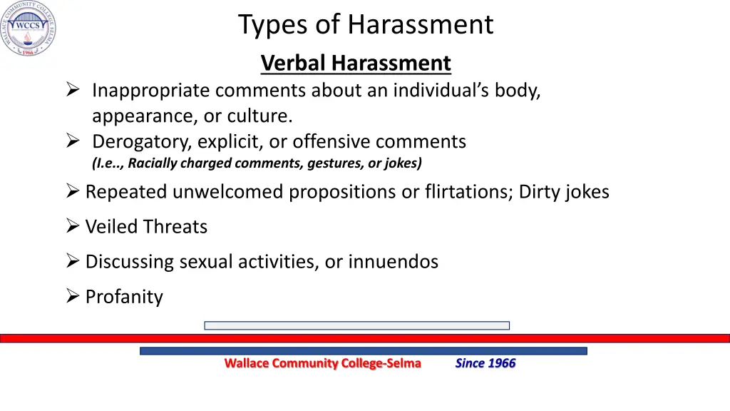 types of harassment verbal harassment