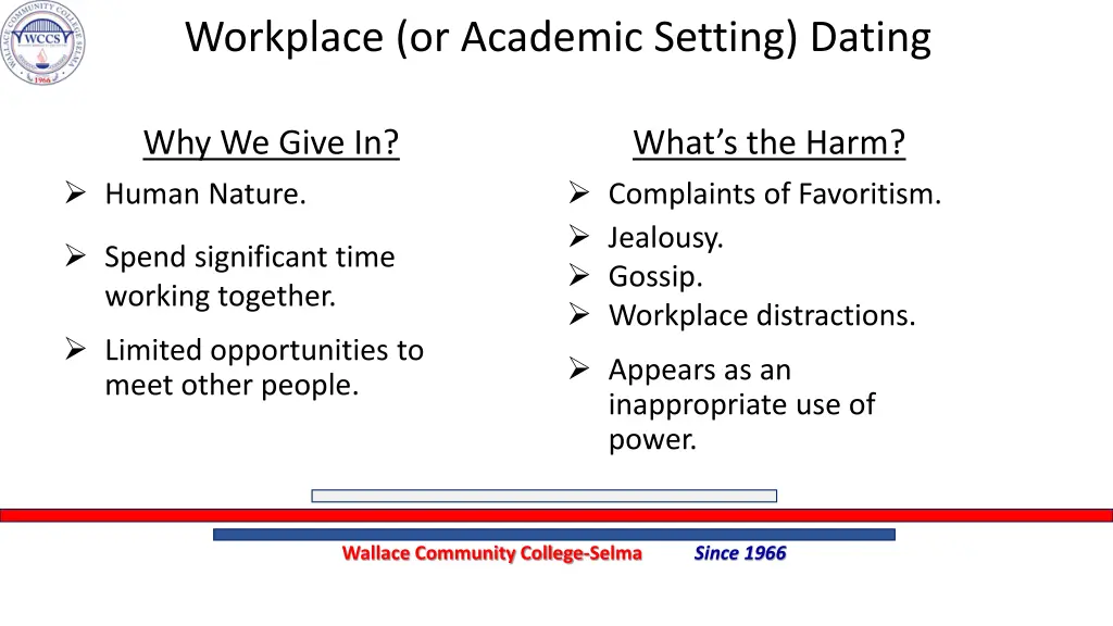 workplace or academic setting dating