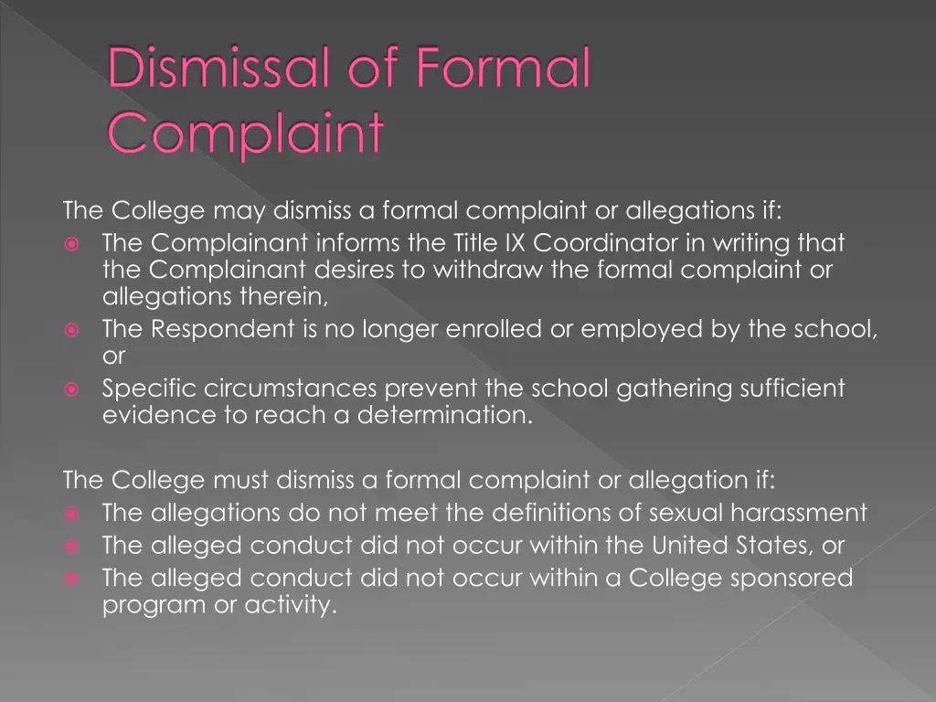 dismissal of formal complaint