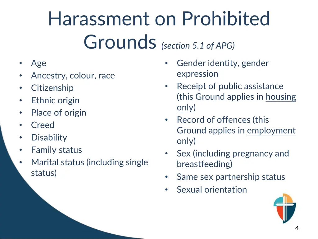 harassment on prohibited grounds section