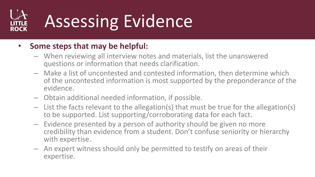 assessing evidence