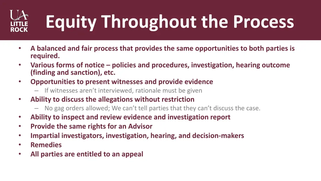 equity throughout the process