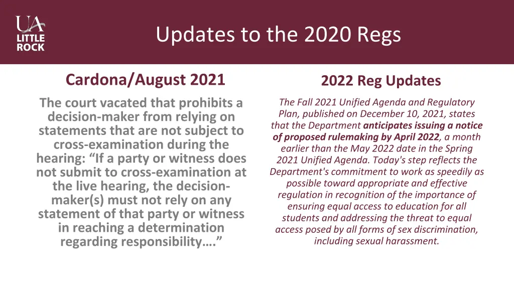 updates to the 2020 regs