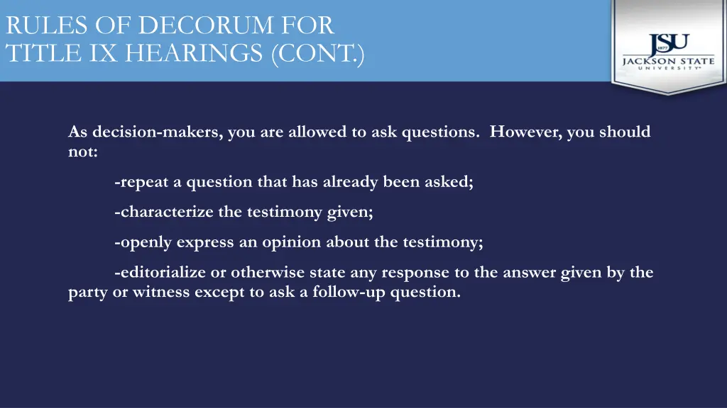 rules of decorum for title ix hearings cont