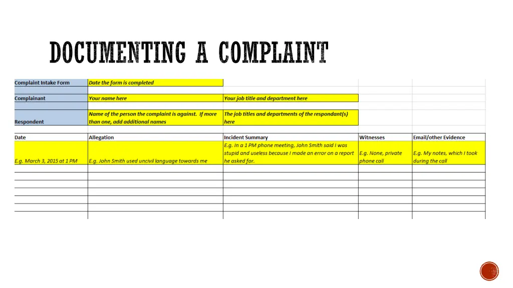 documenting a complaint